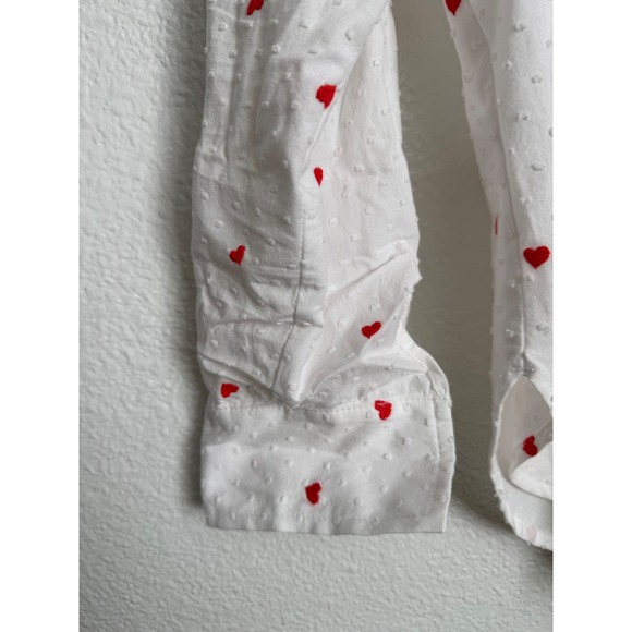 LOFT Womens White Dobby Heart Embroidered Button Down Shirt Size M Red Hearts - Picture 11 of 12